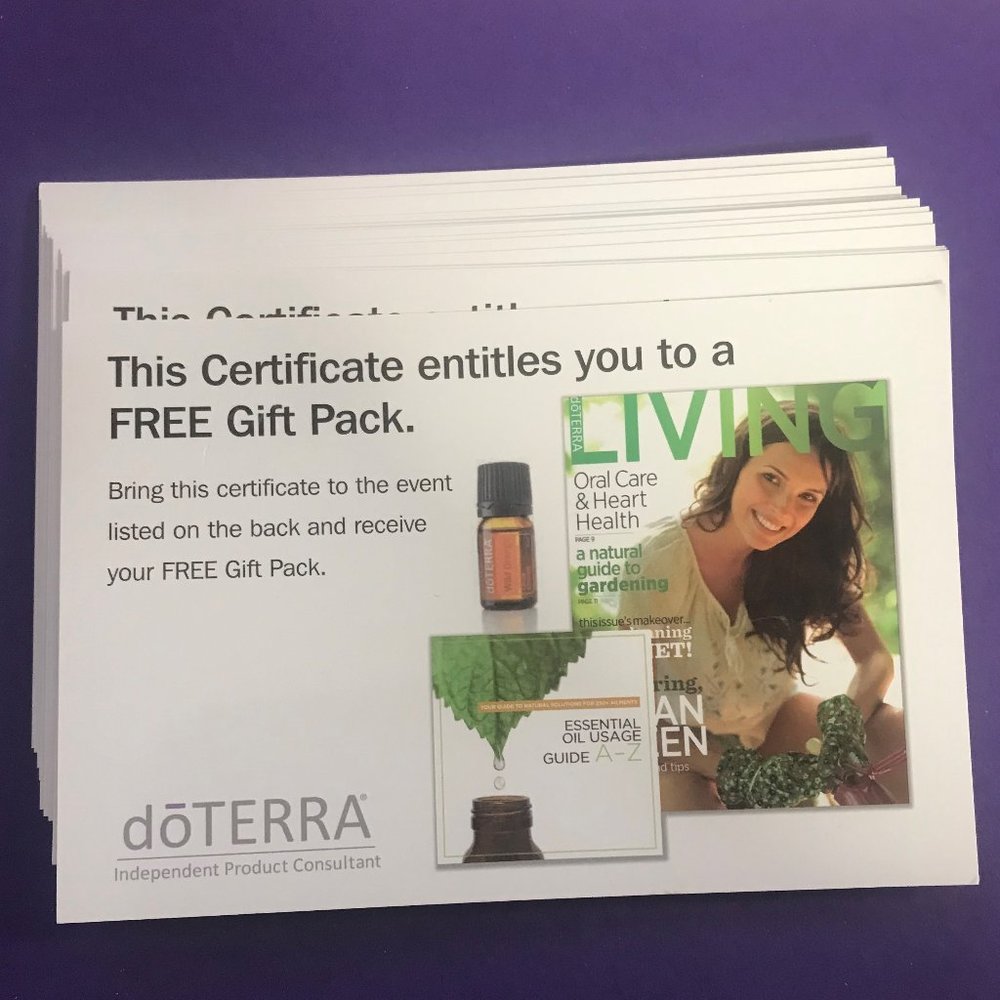 LOT of 21 Doterra Certificate cards for free gift pack essential oil parties